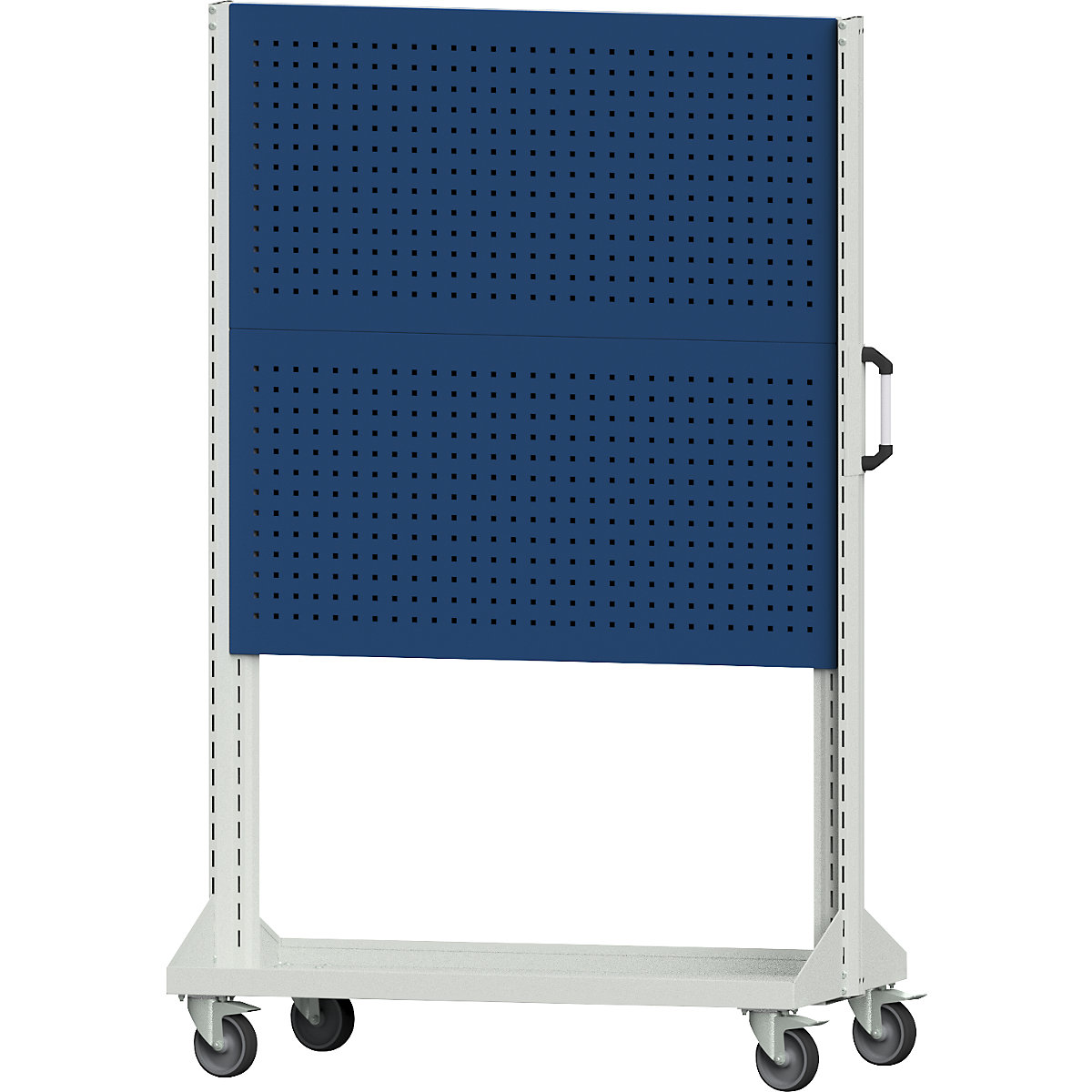 Vozík na nástroje a materiál – ANKE, základní vozík s 2 x 2 děrovanými deskami, délka 1250 mm, modrá-4