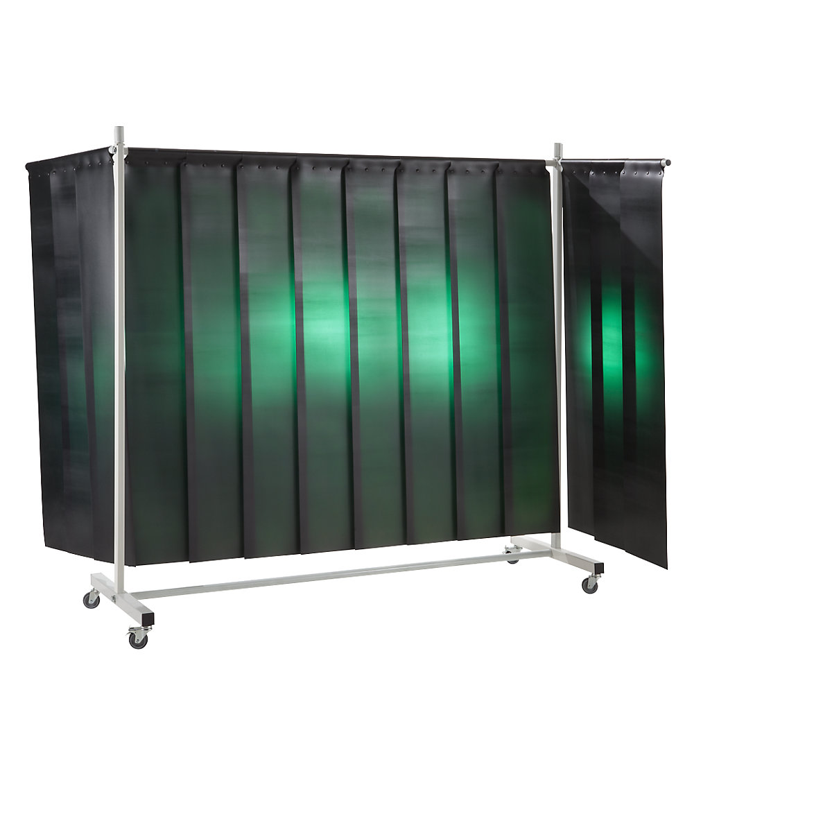Ochranná clona pro svářeče, mobilní, s lamelovým závěsem, tmavě zelená, š x v 3700 x 2100 mm, 3dílná-2