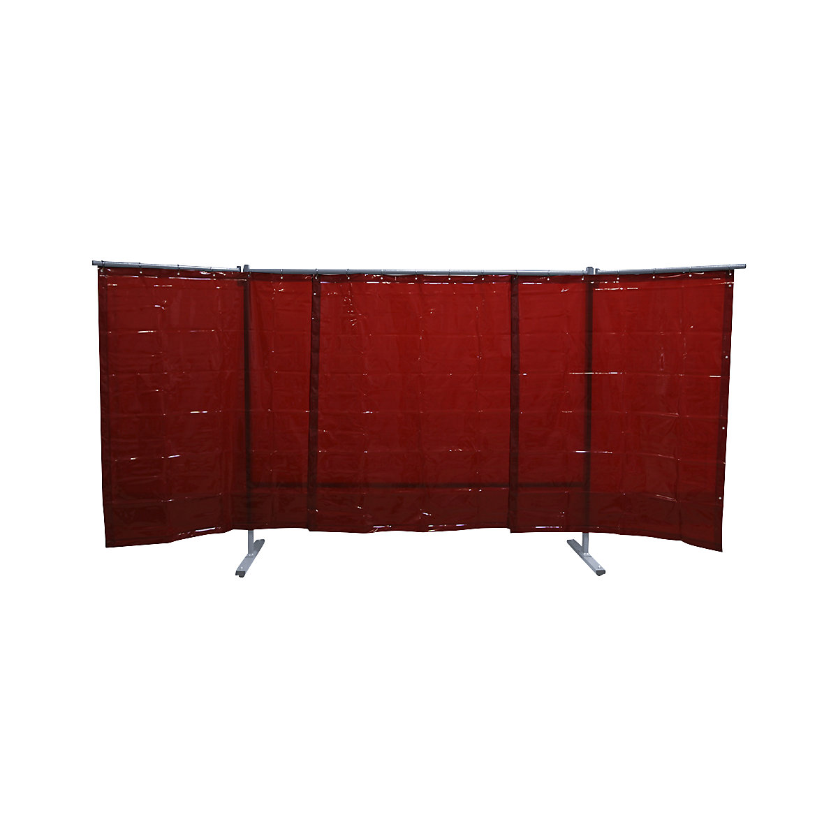 Pojízdná ochranná stěna pro svářeče, 3-dílné provedení, v x š 1930 x 3800 mm, se svářečskou ochrannou fólií, červená