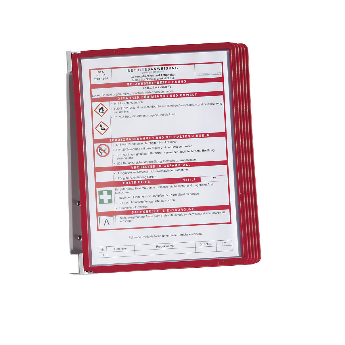 Nástěnný držák – kompletní souprava – DURABLE, 5 průhledných tabulek DIN A4, bal.j. 2 ks, červený rámeček, od 3 bal.j.-2