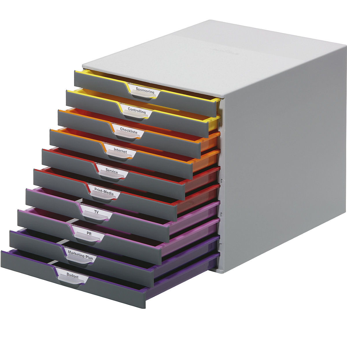 Zásuvkový box VARICOLOR® – DURABLE, v x š x h 292 x 280 x 356 mm, 10 zásuviek, šedá-15