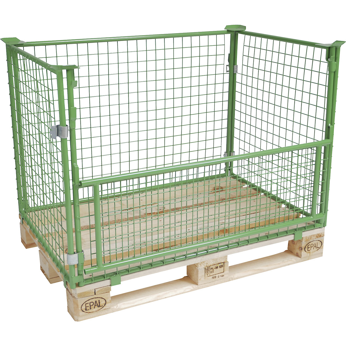 Gitter-Aufsatzrahmen ratioform economy, Längswand halb klappbar, zum Aufsetzen, für Paletten 1200 x 800, H 800 mm, Maschen 50 x 50 mm, grün-3