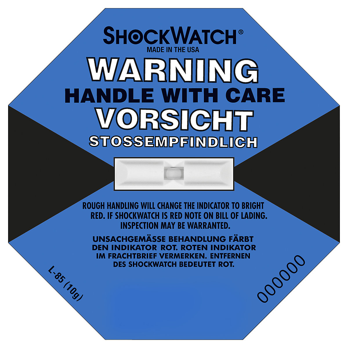 Shockwatch® Präzisionsindikator, inkl. Label, VE 10 Stk, 10 g / 50 ms, dunkelblau, ab 5 VE-1