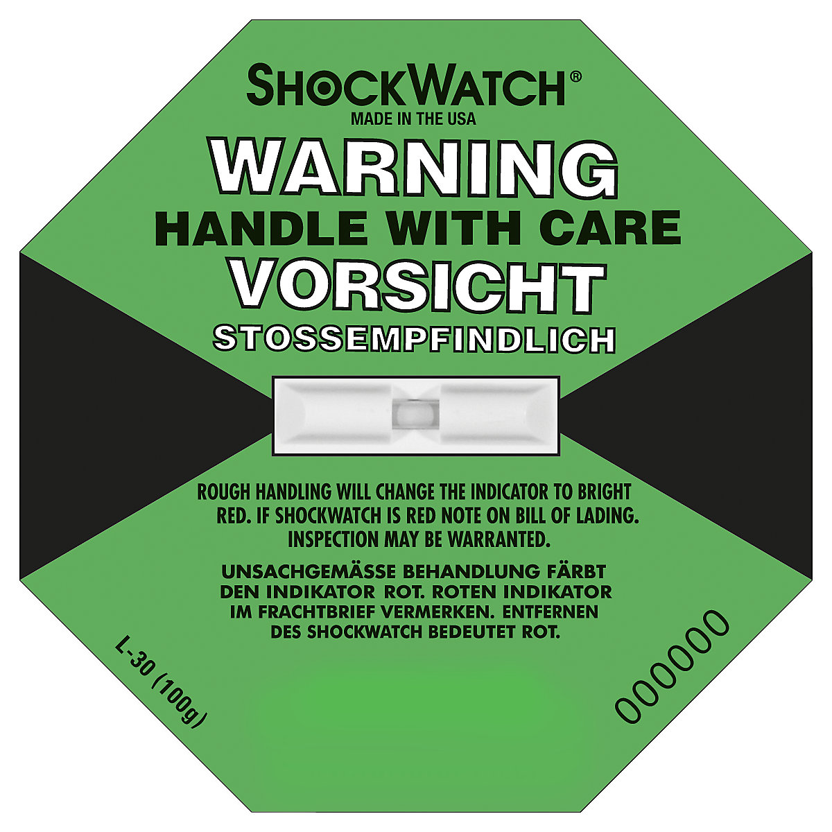 Shockwatch® Präzisionsindikator, inkl. Label, VE 10 Stk, 100 g / 50 ms, hellgrün-4