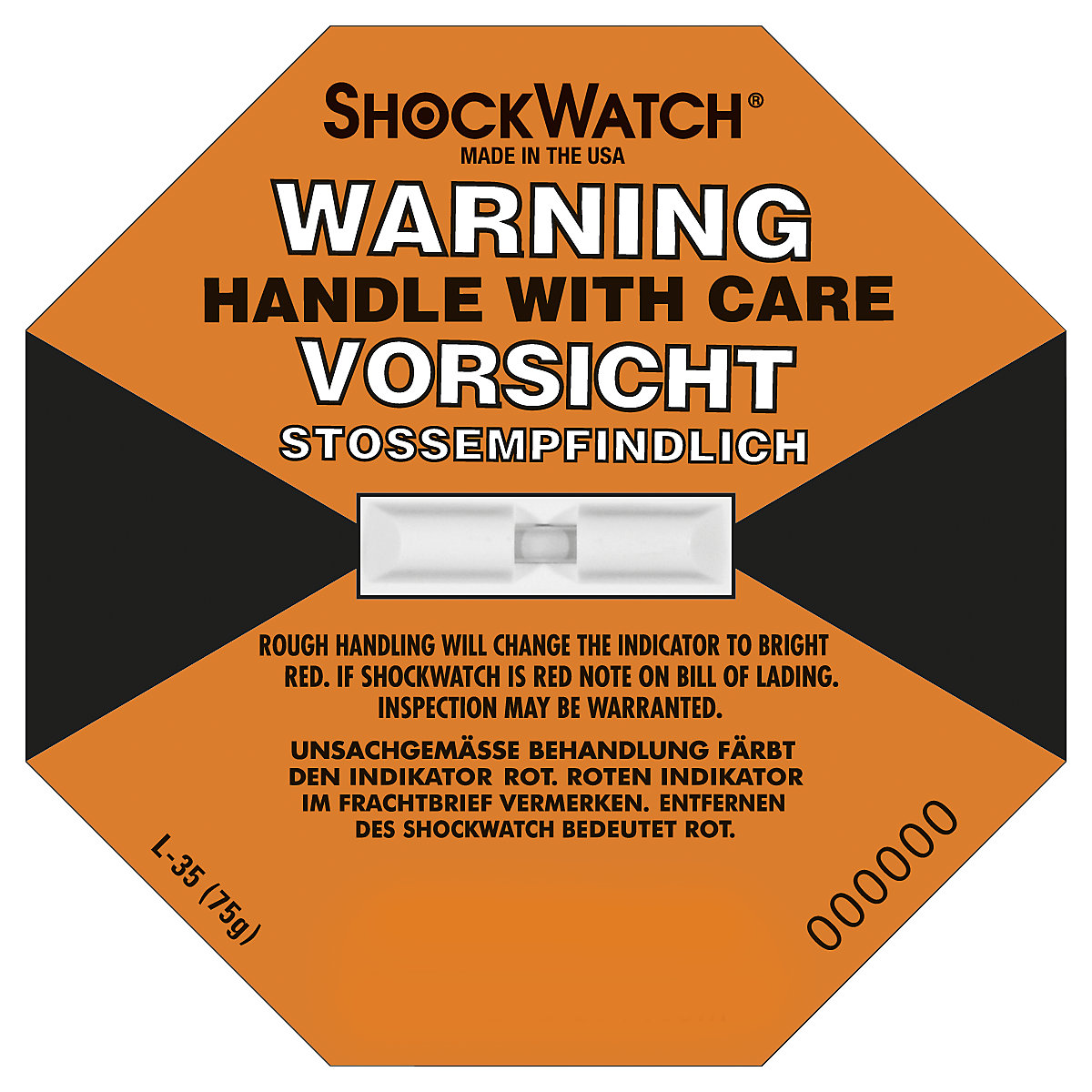 Shockwatch® Präzisionsindikator, inkl. Label, VE 10 Stk, 75 g / 50 ms, orange, ab 5 VE-3
