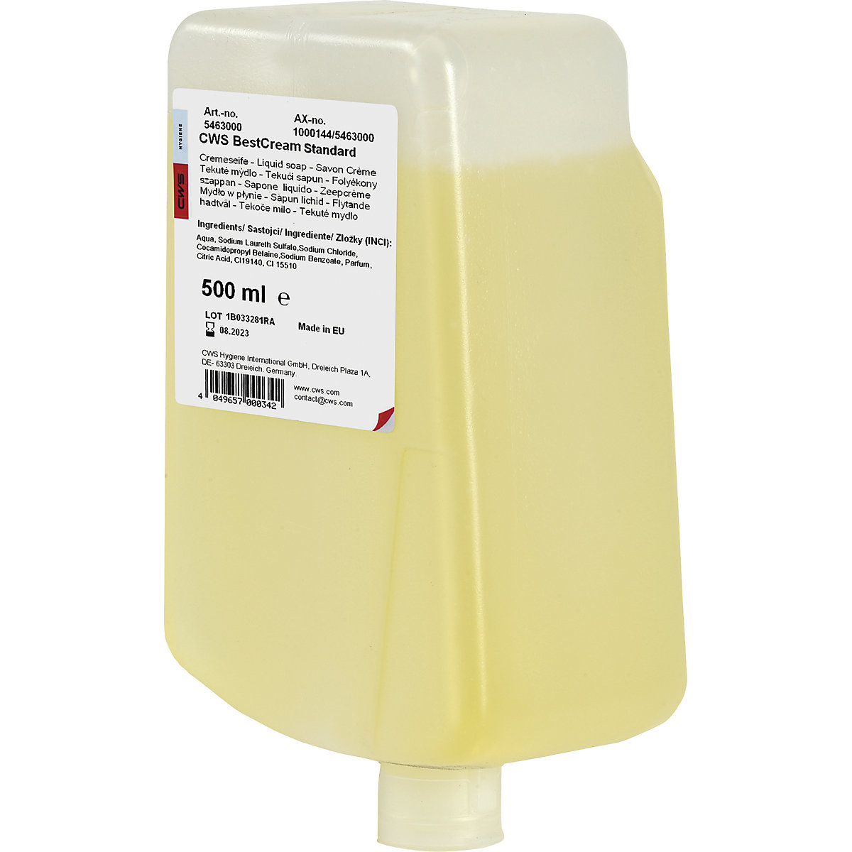 CWS – Best Cream liquid soap, pack of 12 bottles, 0.5 l each, standard, with citrus fragrance
