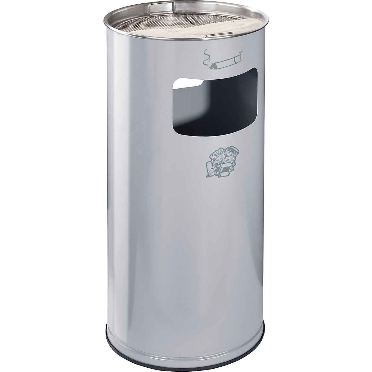 VAR – Combination ashtray, capacity 37 l, HxØ 700 x 320 mm, sheet steel, silver
