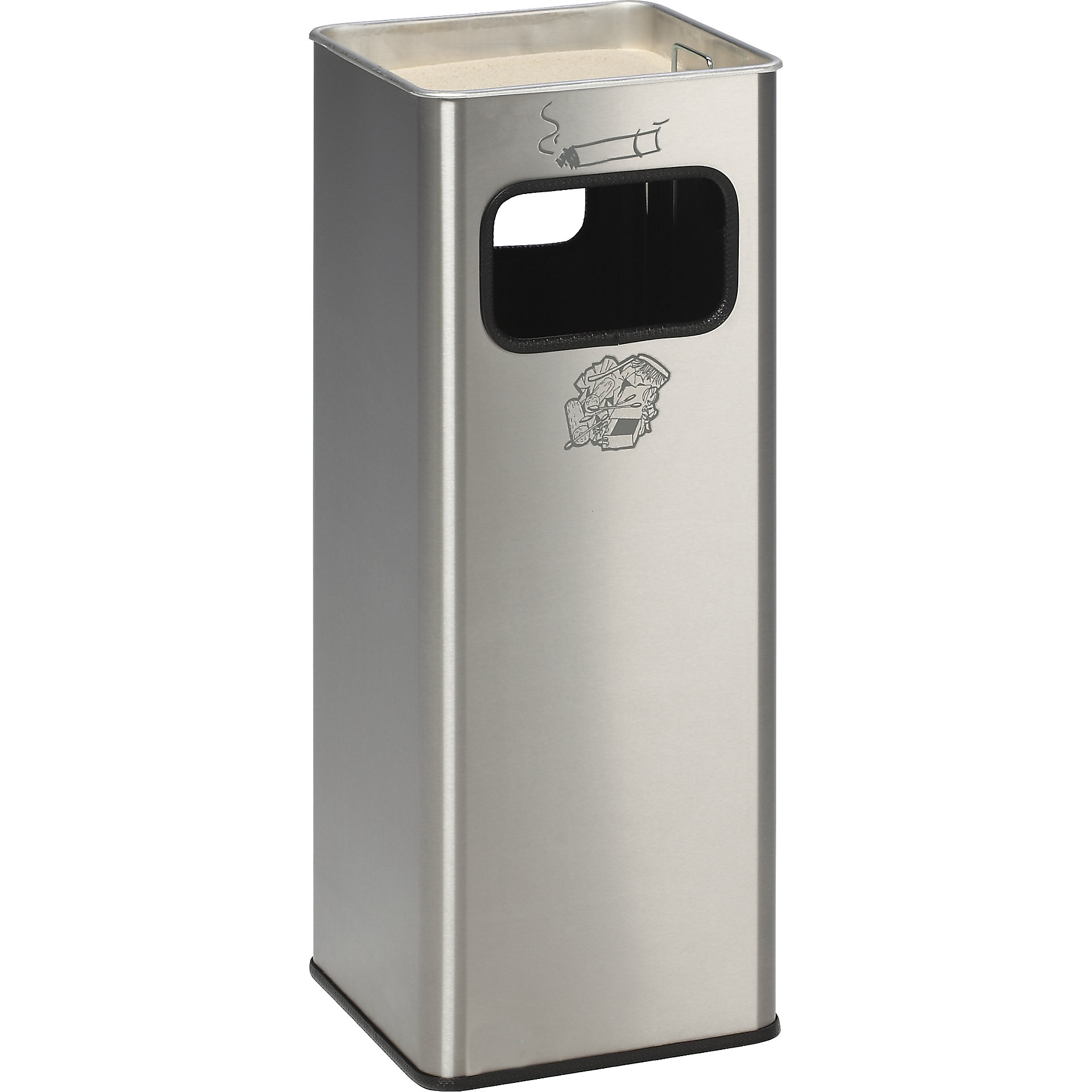 Combination ashtrays, litter bins with ashtrayts, fire safety ashtrays