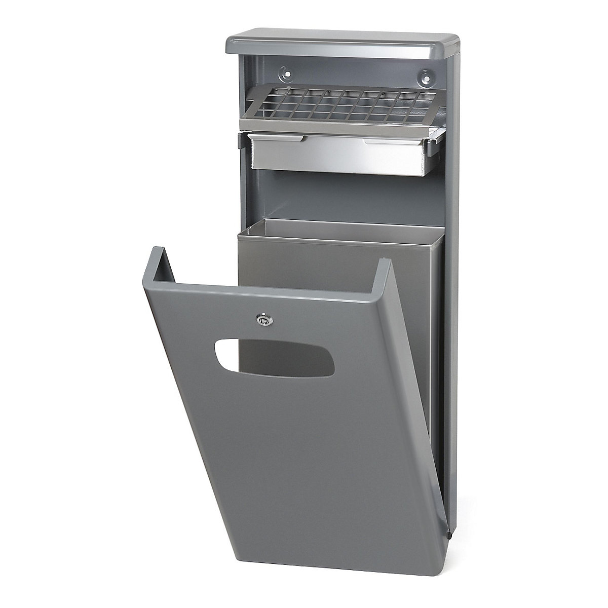 Wall mounted waste collector with ashtray, capacity 32 l, WxHxD 400 x 950 x 190 mm, grey-2