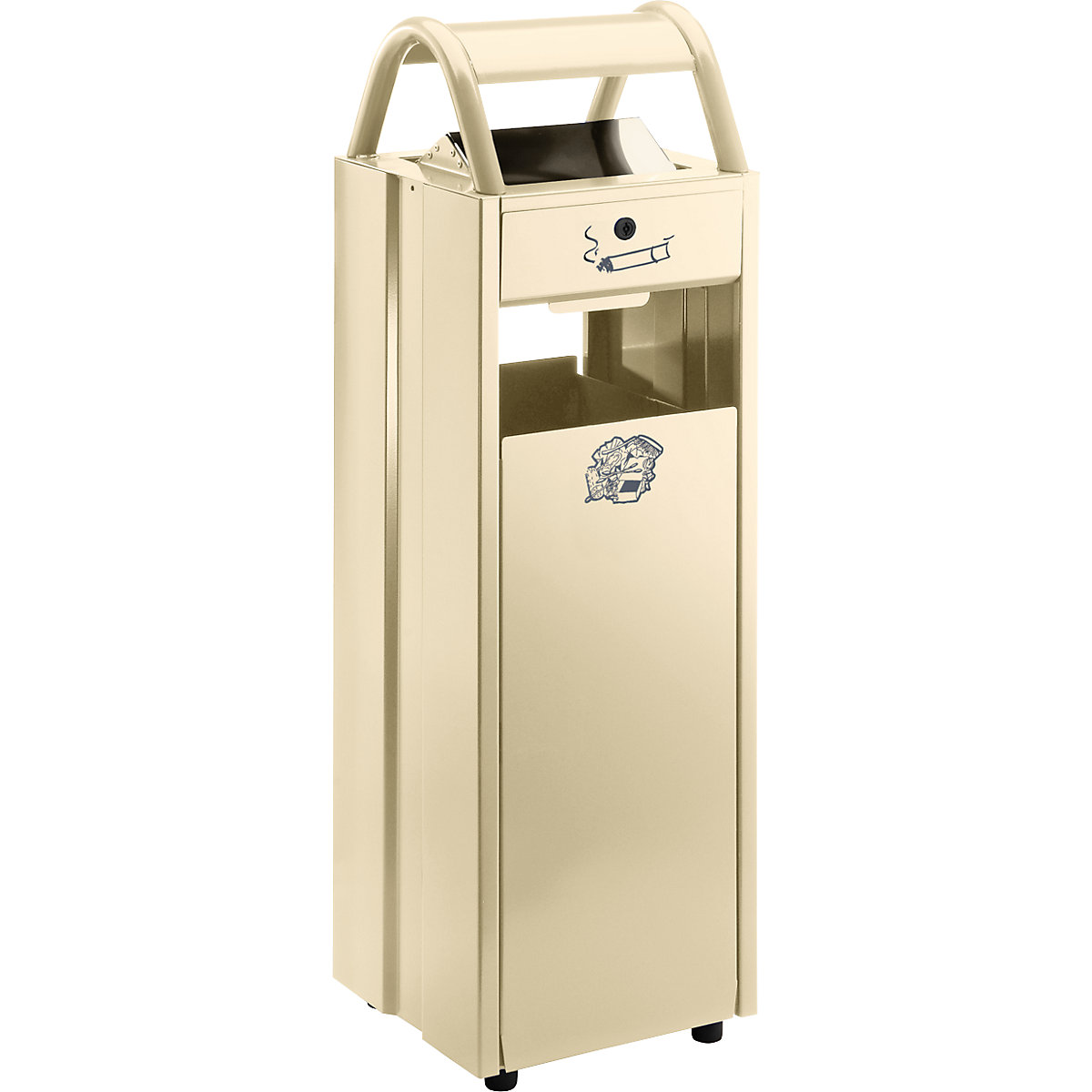 Waste collector with ashtray and rain protection hood – VAR, capacity 35 l, WxHxD 300 x 960 x 250 mm, light ivory RAL 1015-6