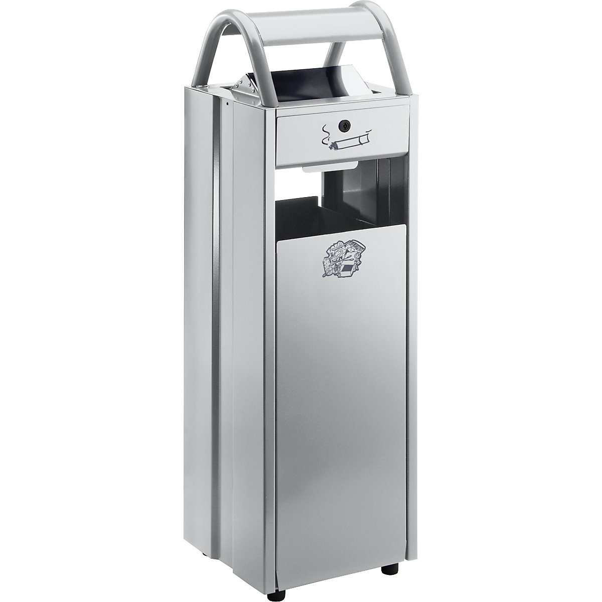 Waste collector with ashtray and rain protection hood – VAR, capacity 35 l, WxHxD 300 x 960 x 250 mm, silver-5