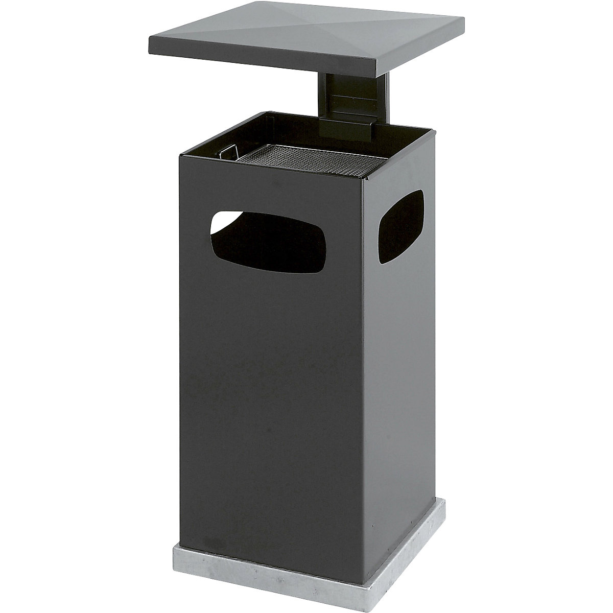 Waste collector with ashtray insert and protective cover, capacity 38 l, WxHxD 395 x 910 x 395 mm, black grey