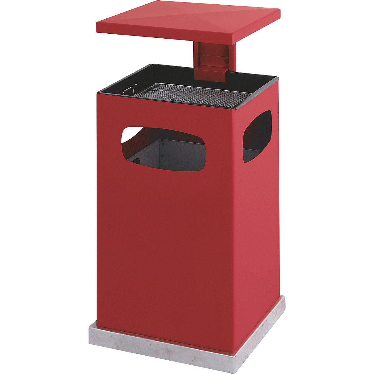Waste collector with ashtray insert and protective cover, capacity 72 l, WxHxD 500 x 955 x 500 mm, flame red-4