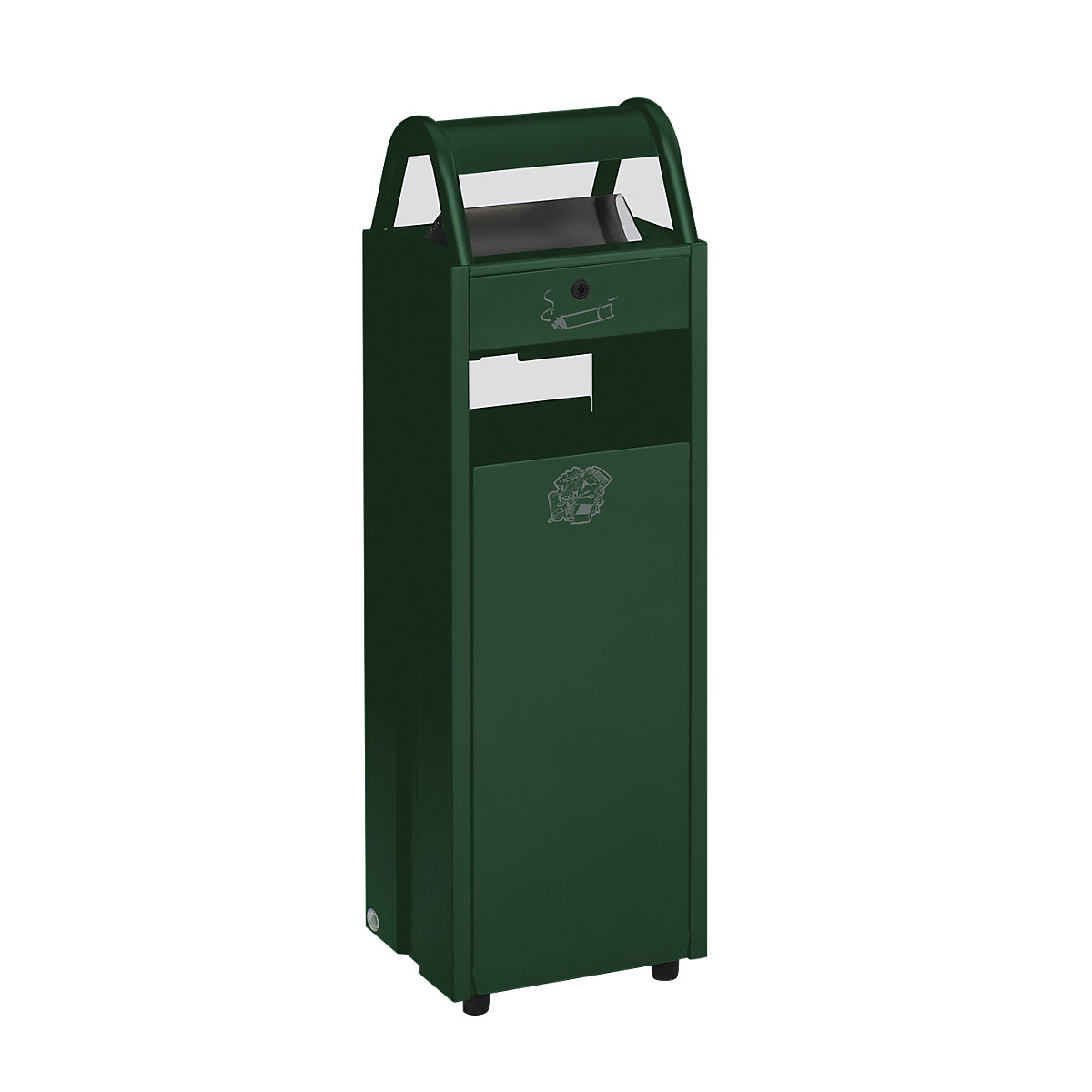 Waste collector with ashtray – VAR, capacity 35 l, WxHxD 300 x 960 x 250 mm, green RAL 6005-3