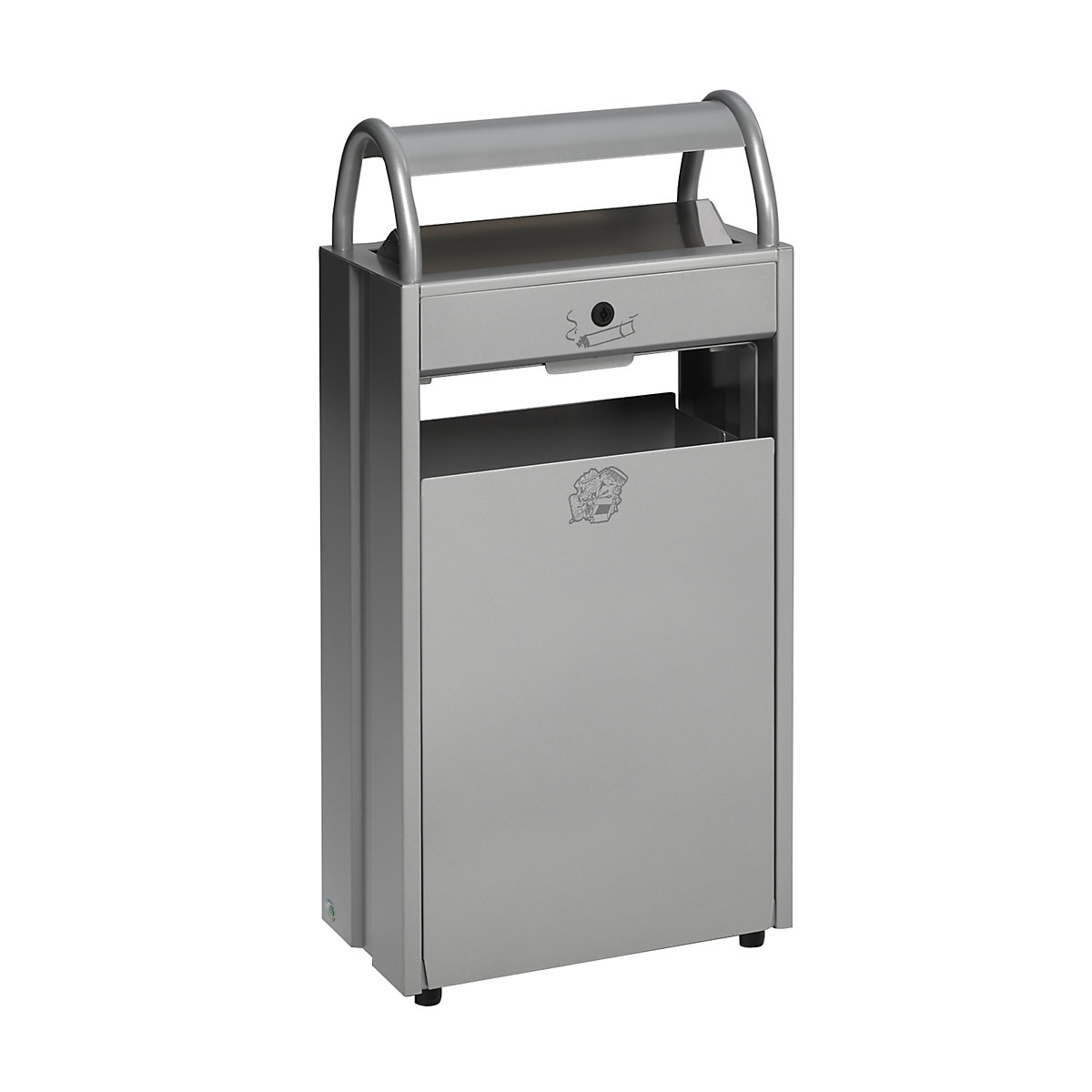 VAR – Waste collector with ashtray, capacity 60 l, WxHxD 480 x 960 x 250 mm, silver