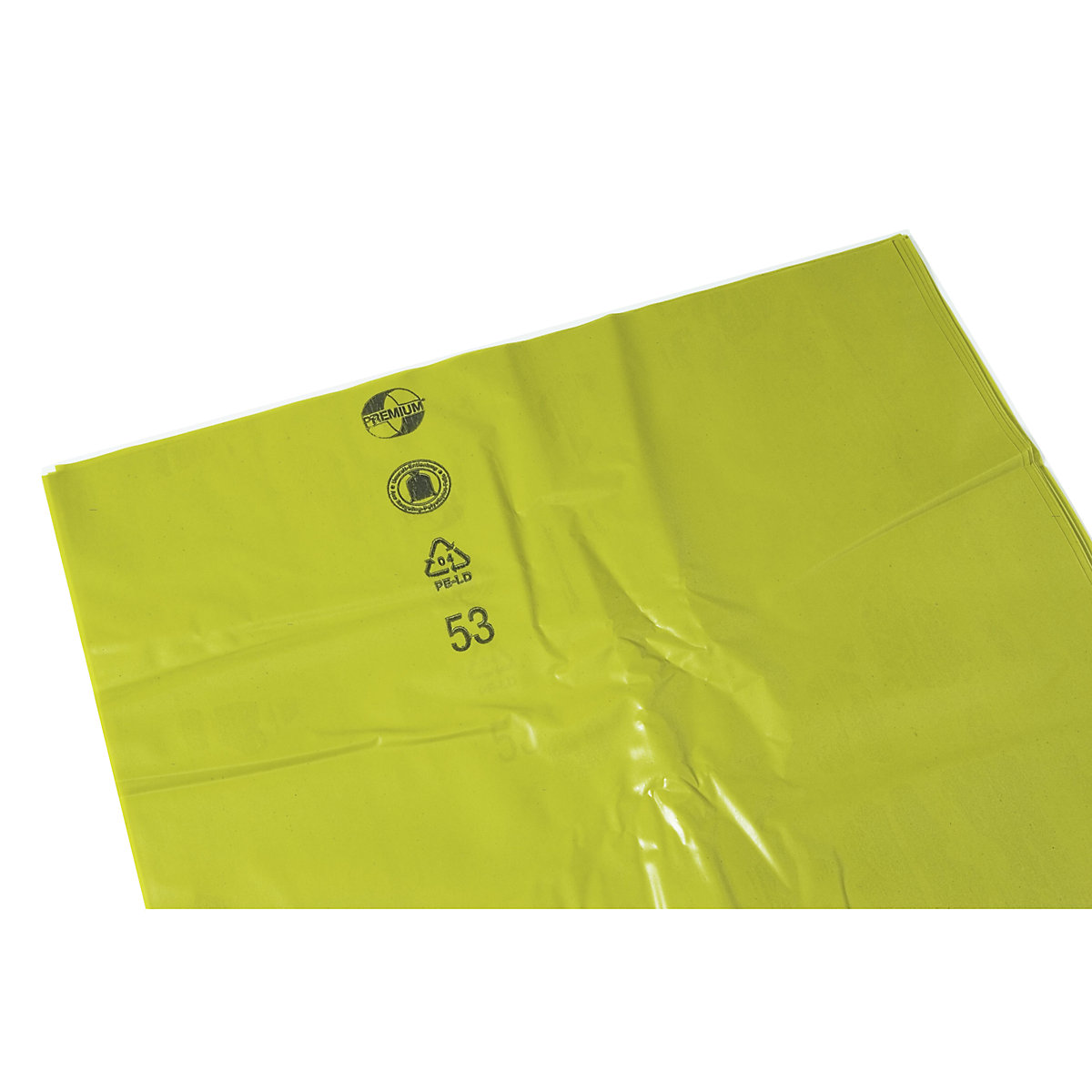PREMIUM large capacity waste sacks, LDPE, 120 l, LxWxH 700 x 250 x 1200 mm, 50 µm, yellow, pack of 200-4