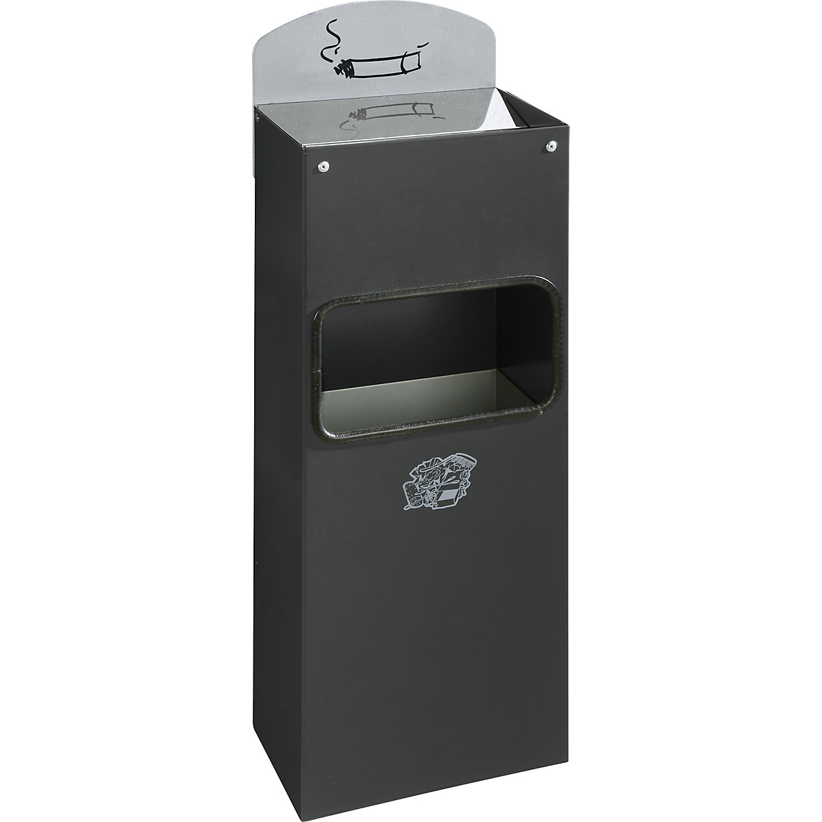 Combination wall ashtray with waste disposal – VAR, HxWxD 505 x 200 x 125 mm, sheet steel, charcoal-4