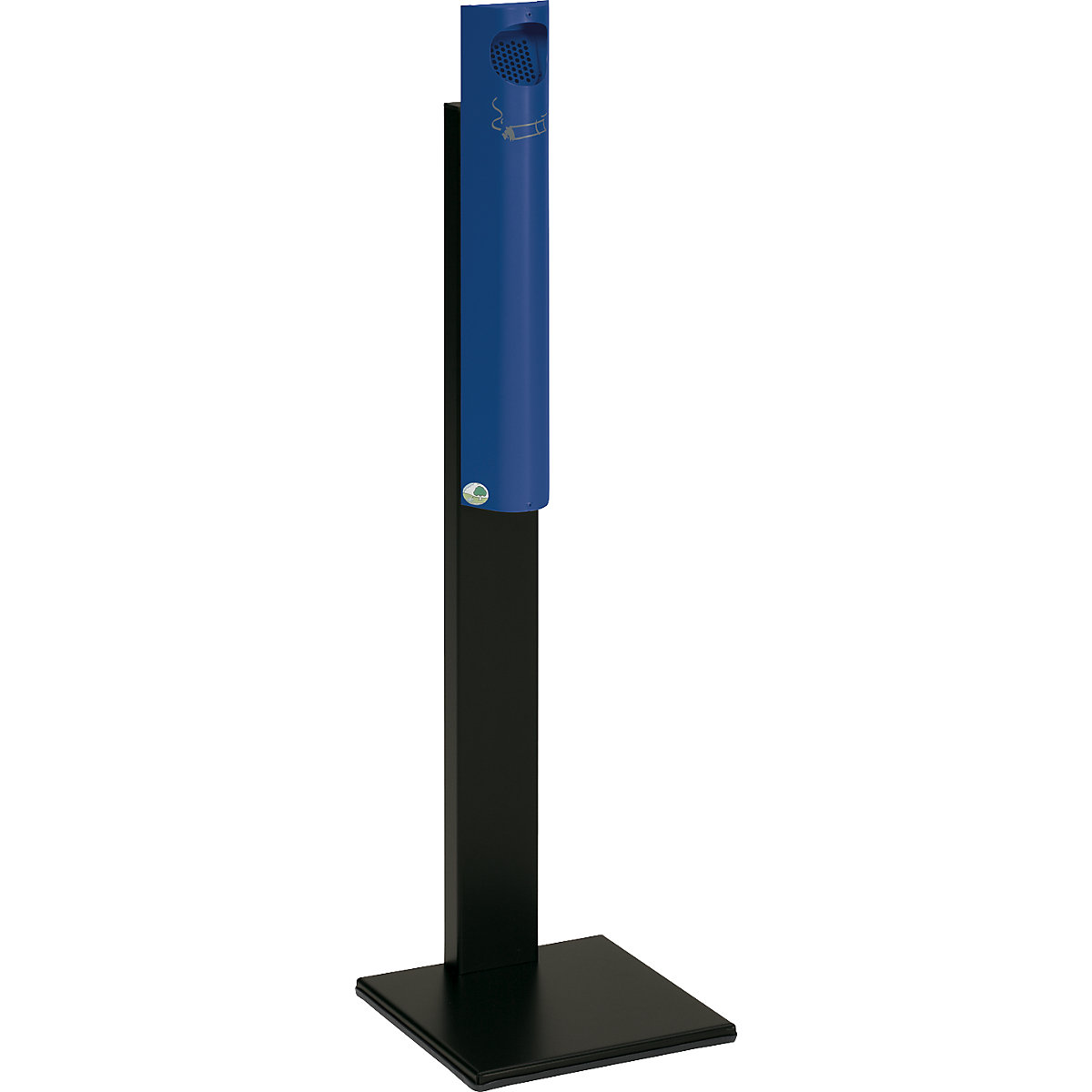 VAR – Pedestal ashtray, sheet steel, HxWxD 1250 x 310 x 310 mm, gentian blue