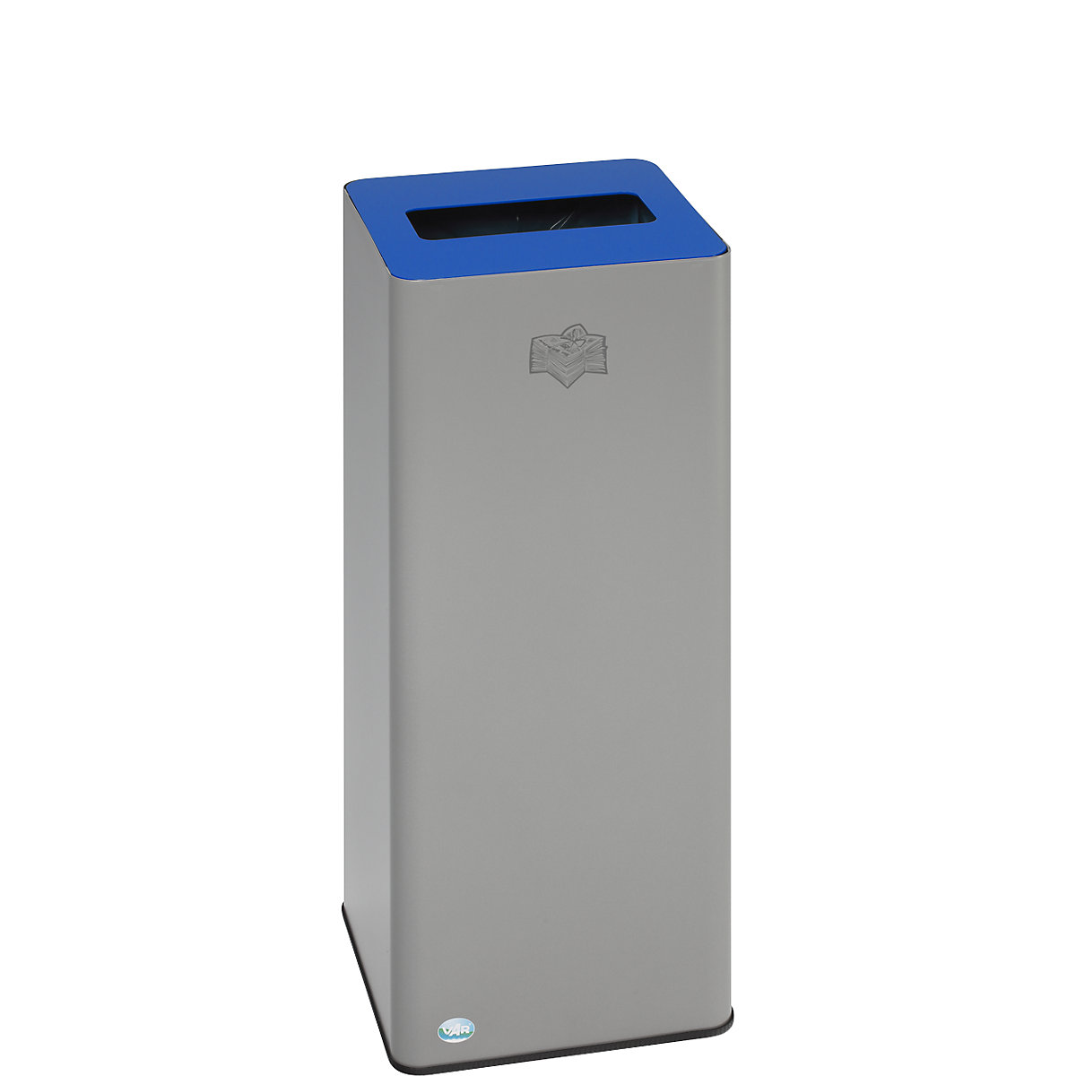 QUADRO recyclable waste collector – VAR, 81 l, made of steel with clamping ring, silver / blue-2