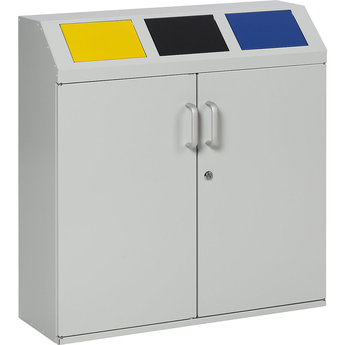 Recyclable waste collection cupboard – eurokraft pro, capacity 3 x 50 l, light grey RAL 7035-5