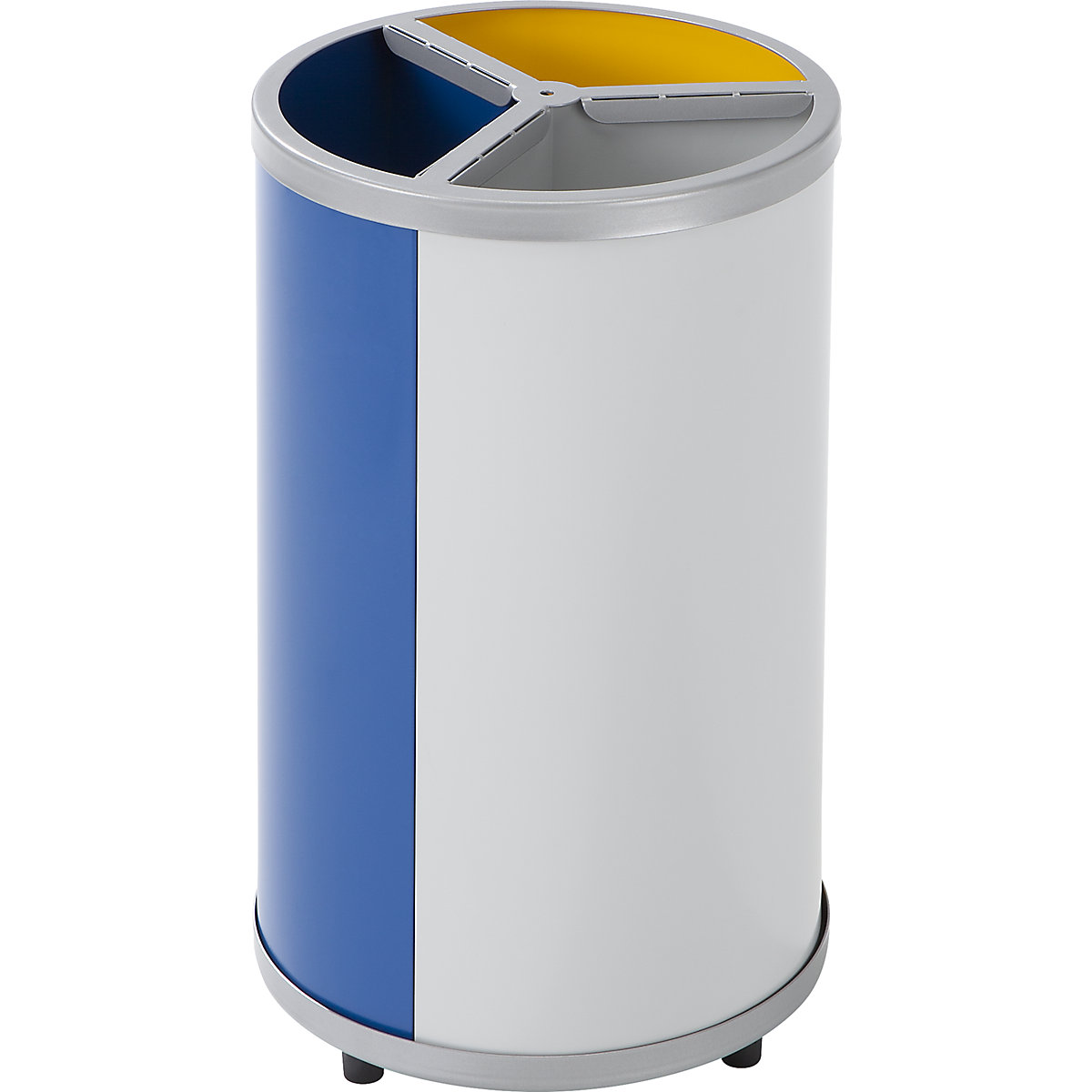 Recyclable waste collector, round – VAR, capacity 3 x 30 l, HxØ 720 x 420 mm, yellow, blue, grey-3