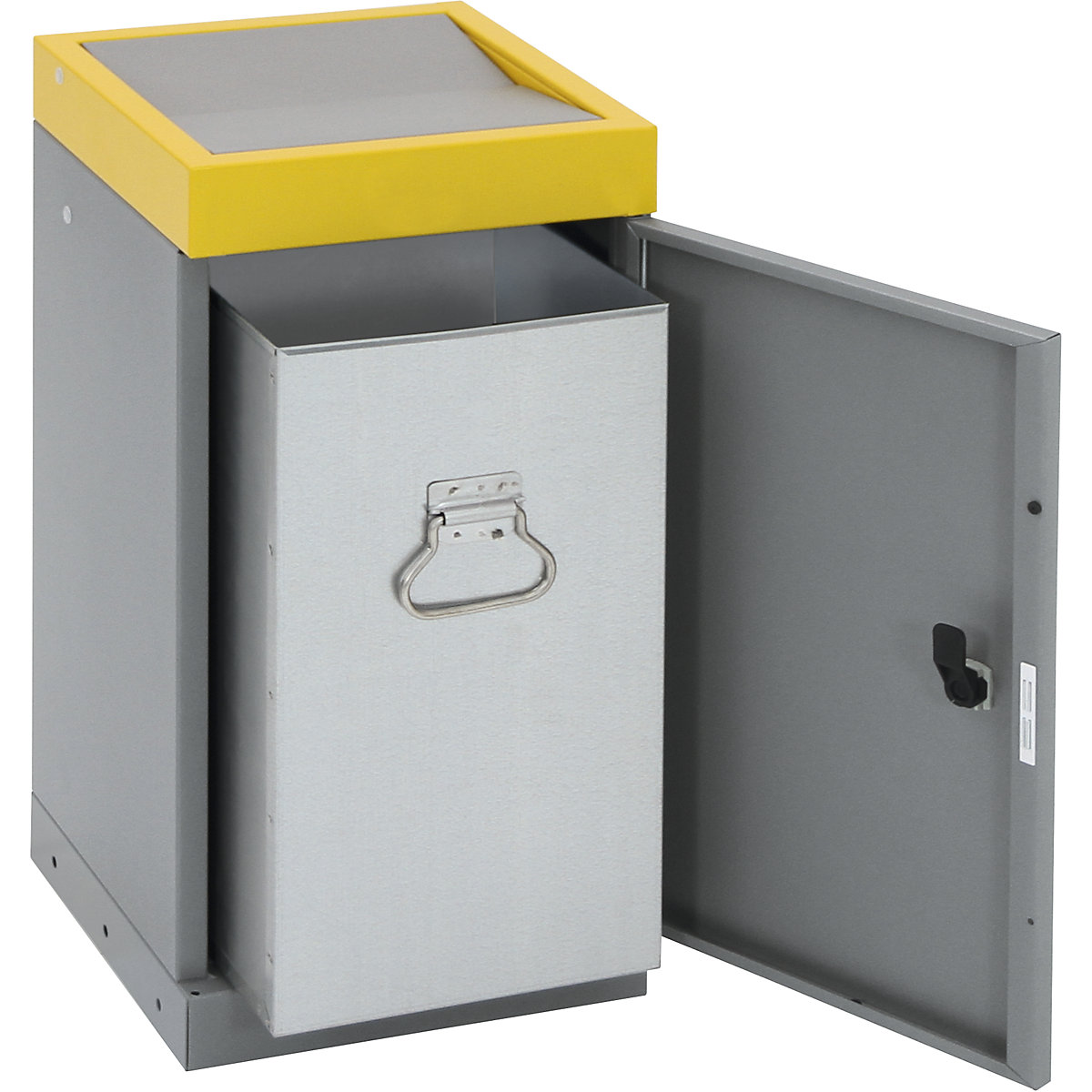 Recyclable waste collector with hinged door, individual unit, capacity 30 l, yellow lid-12
