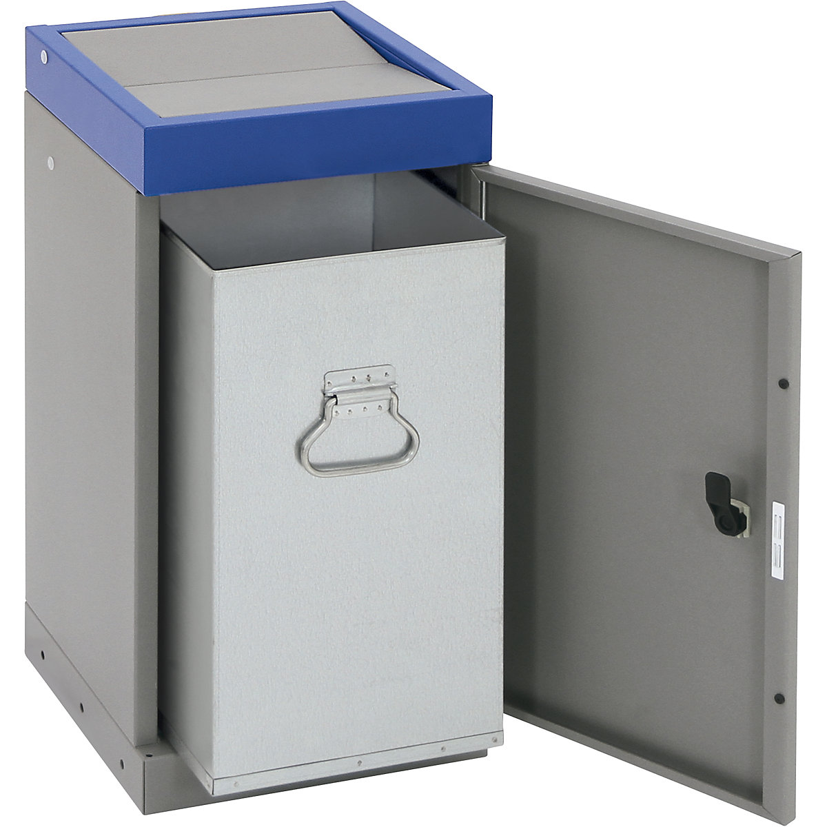 Recyclable waste collector with hinged door, individual unit, capacity 30 l, blue lid-11