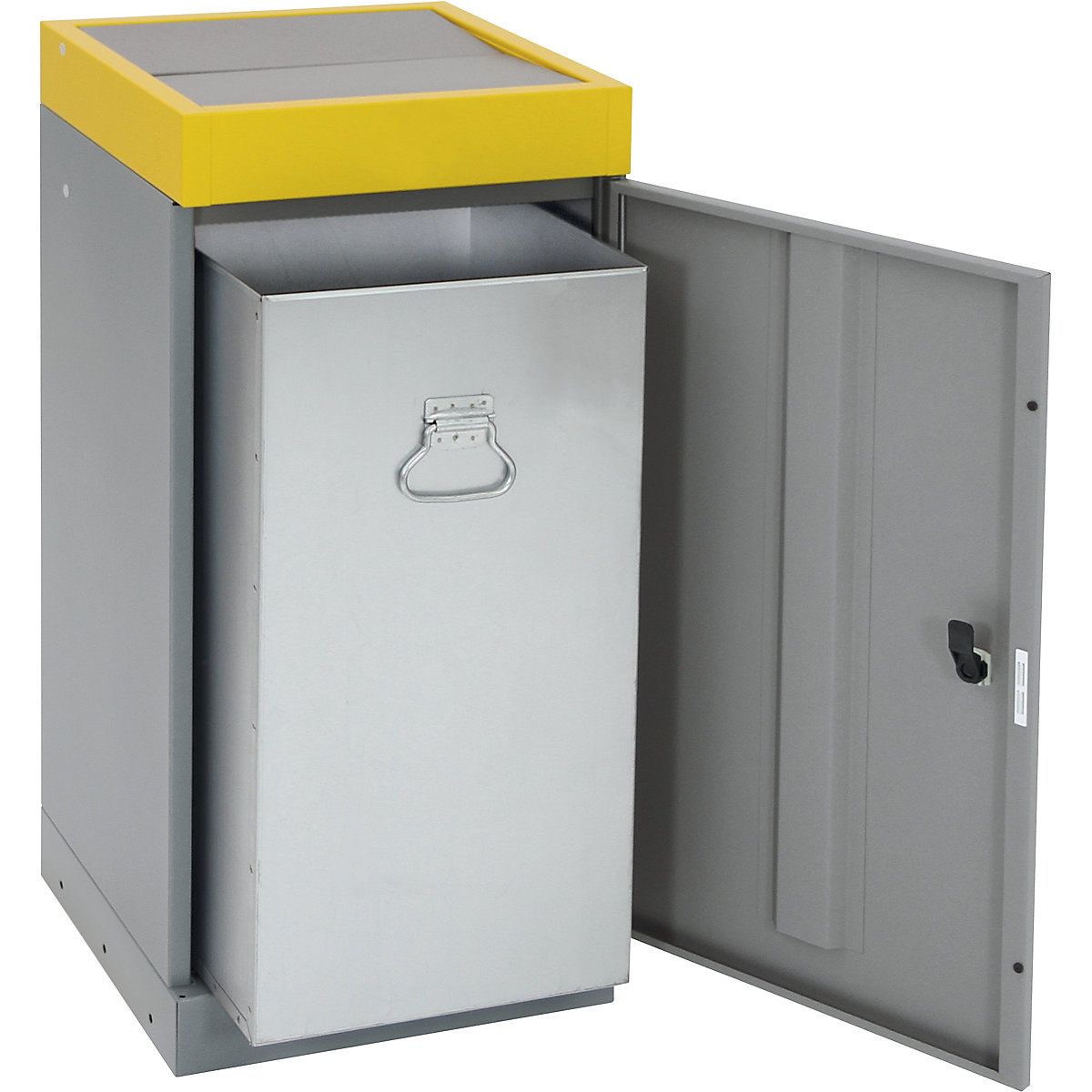 Recyclable waste collector with hinged door, individual unit, capacity 70 l, yellow lid-8