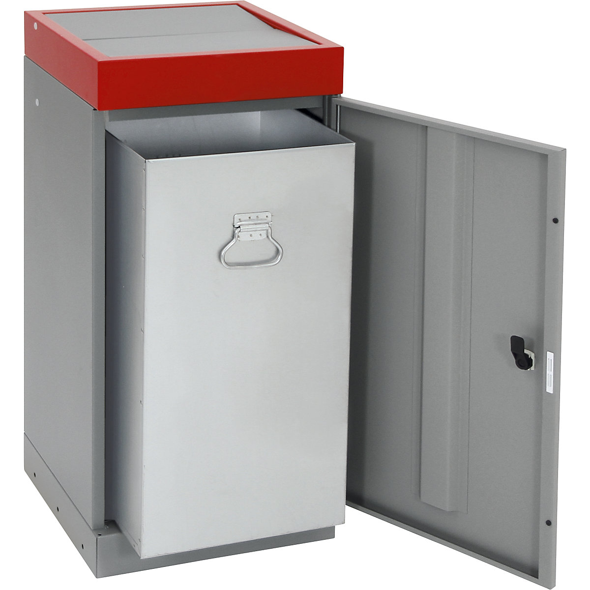 Recyclable waste collector with hinged door, individual unit, capacity 70 l, red lid-10