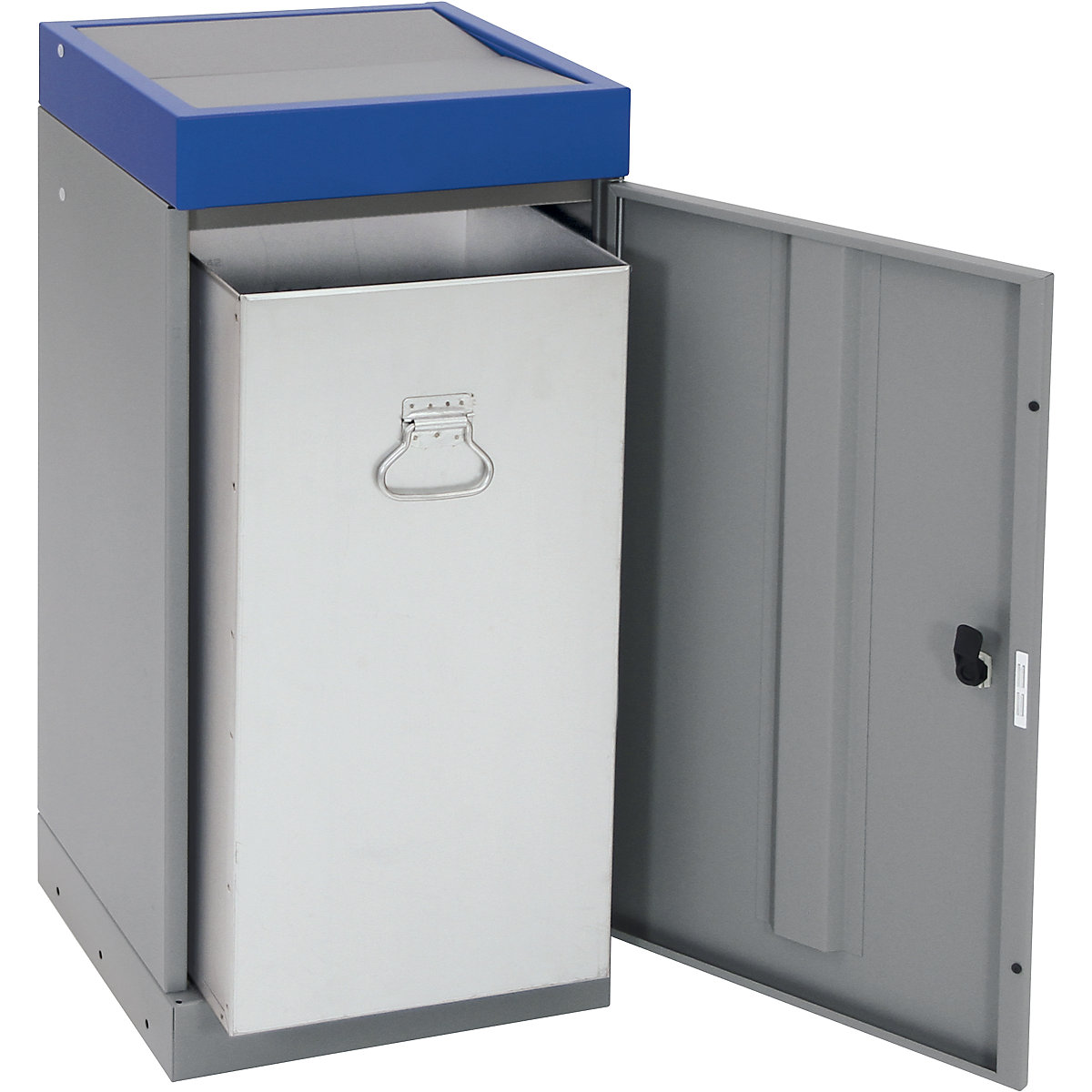 Recyclable waste collector with hinged door, individual unit, capacity 70 l, blue lid-12