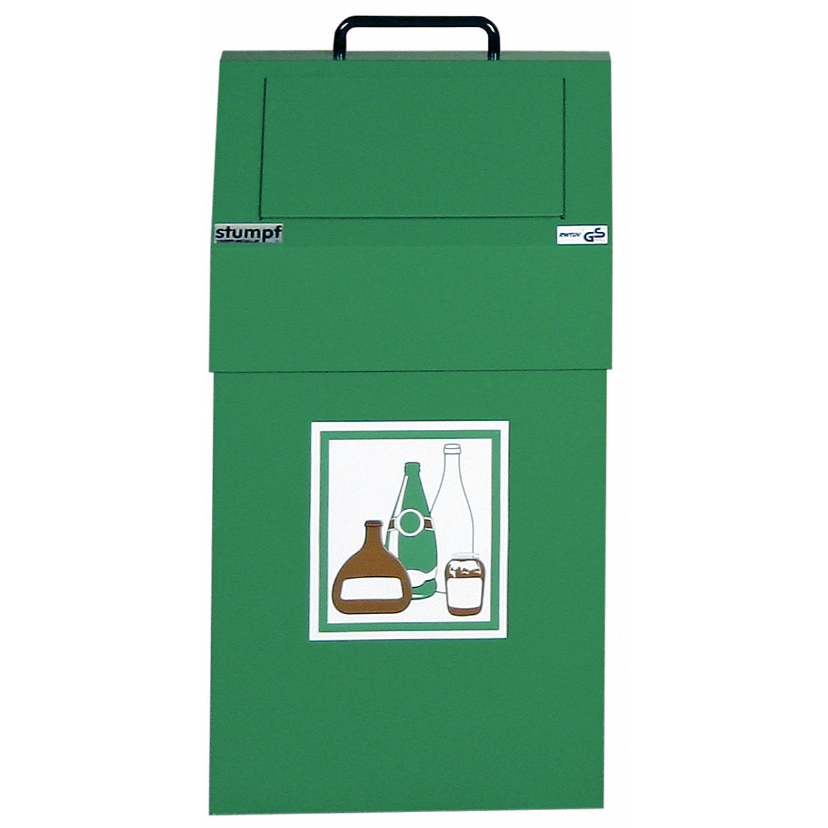 Recyclable waste container, capacity 45 l, WxHxD 320 x 650 x 310 mm, stationary, sheet steel, green RAL 6024-3