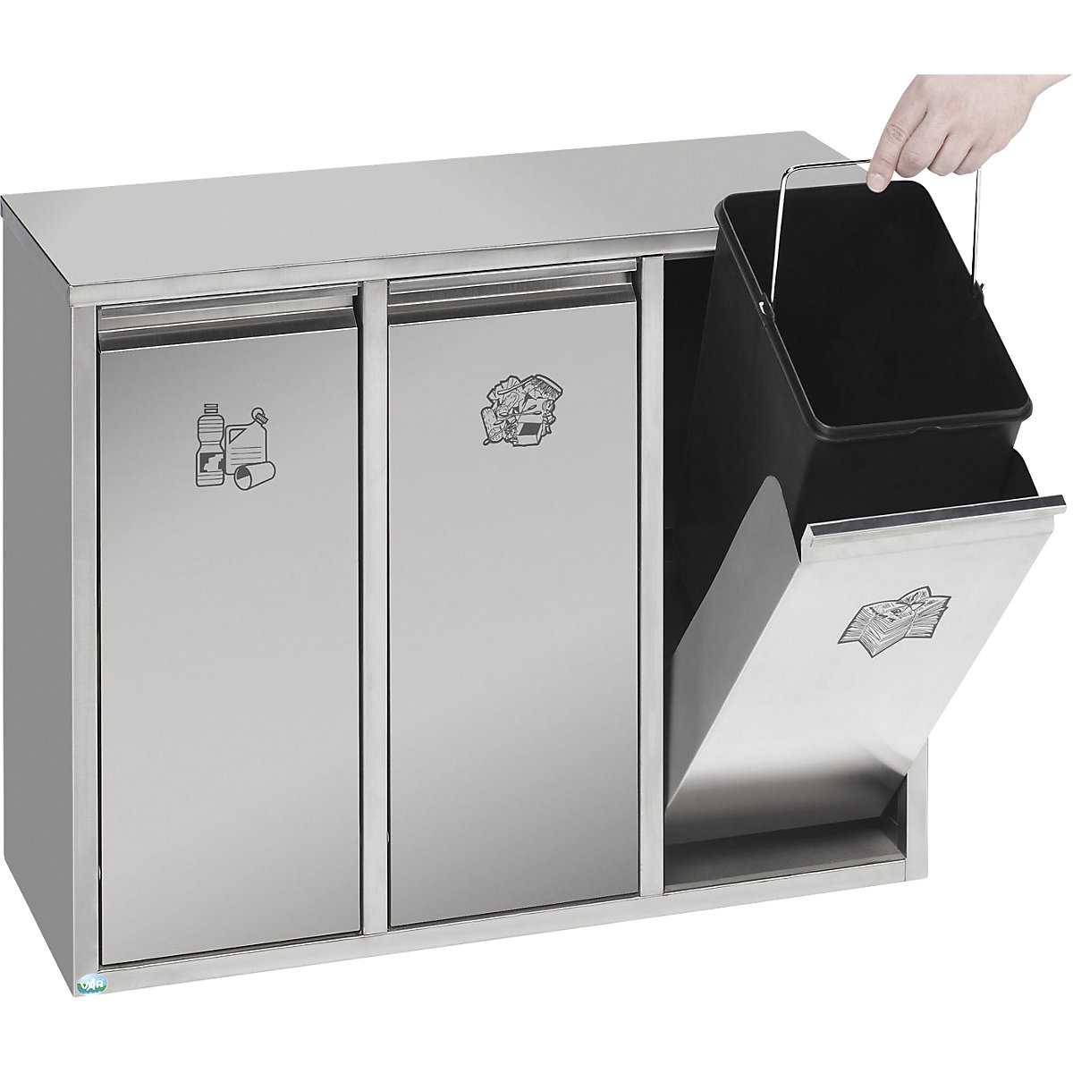 Recyclable waste sorting station, stainless steel – VAR (Product illustration 2)-1