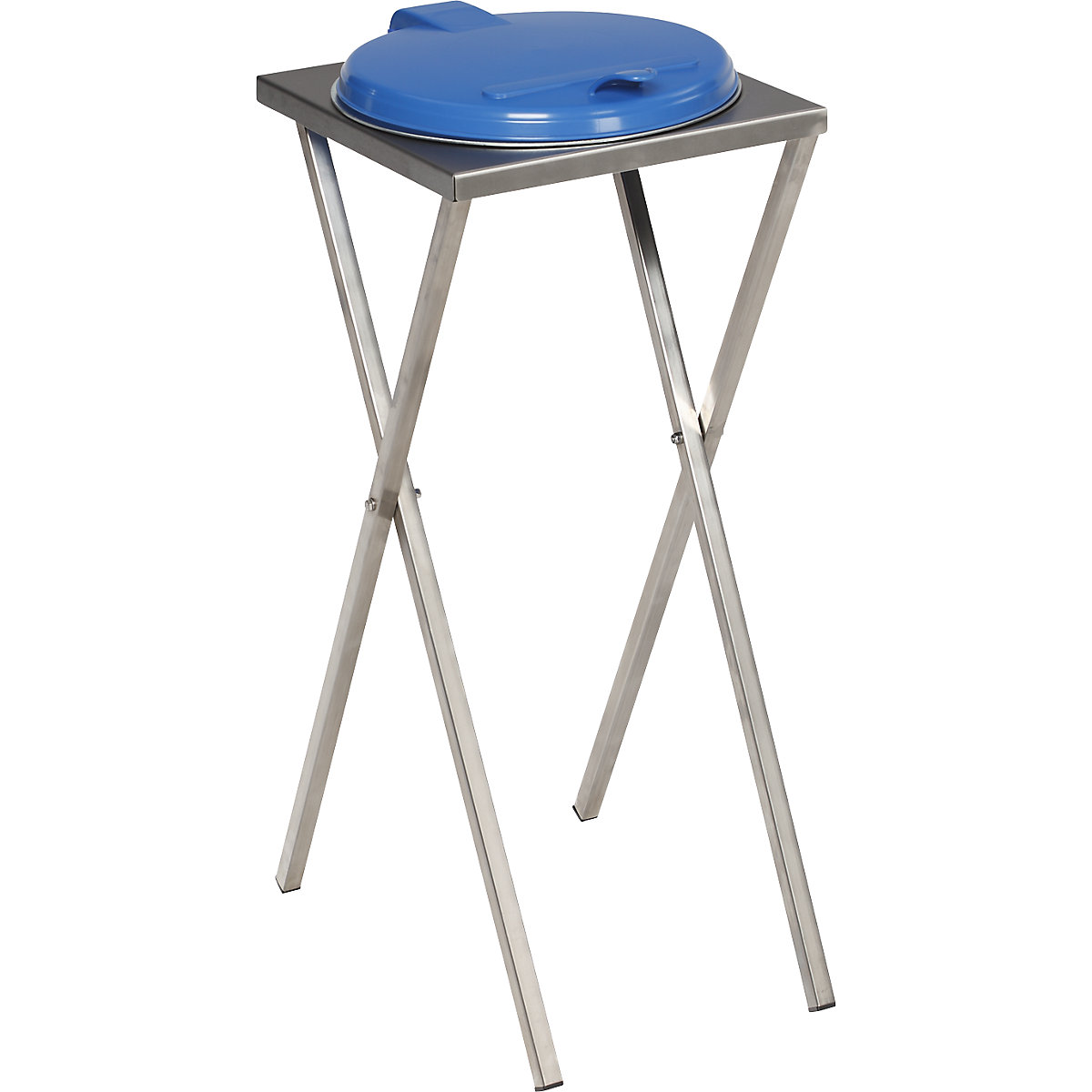 Hygienic waste sack stand made of stainless steel – VAR, for capacity 120 l, manual lid opening, blue-5