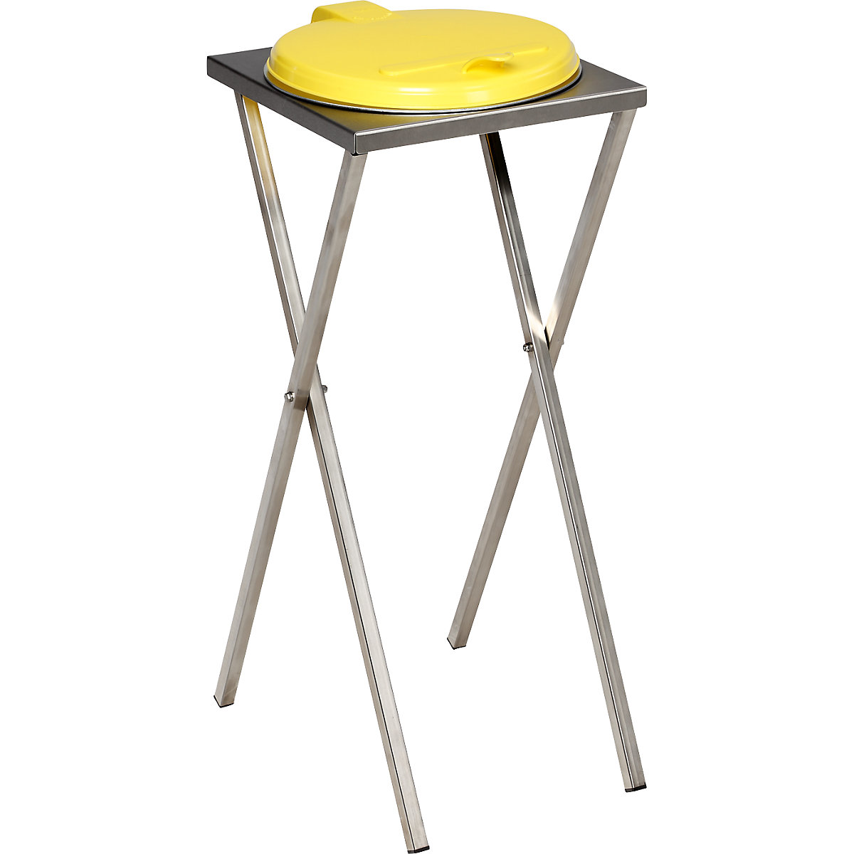 Hygienic waste sack stand made of stainless steel – VAR, for capacity 120 l, manual lid opening, yellow-6