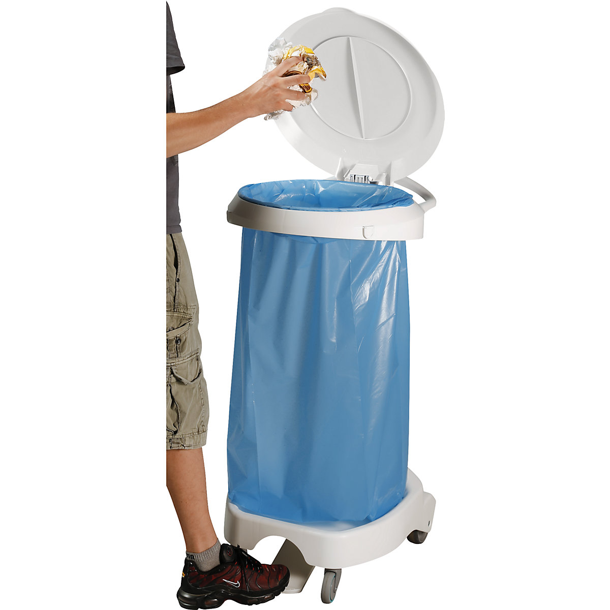 Pedal operated waste sack stand with castors (Product illustration 3)-2