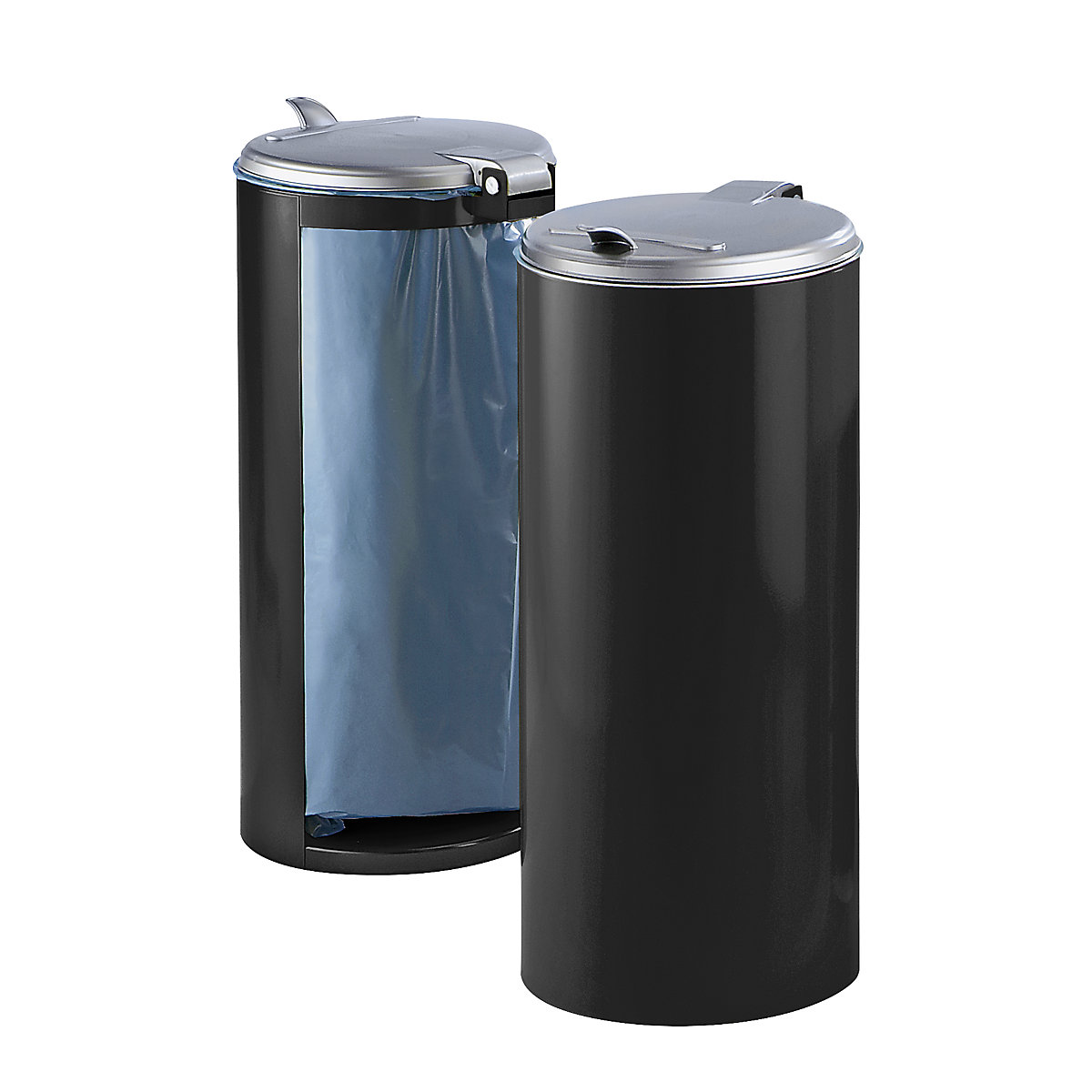 Sheet steel waste collector – VAR, for capacity 120 l, front concealed, charcoal with silver coloured plastic lid-2