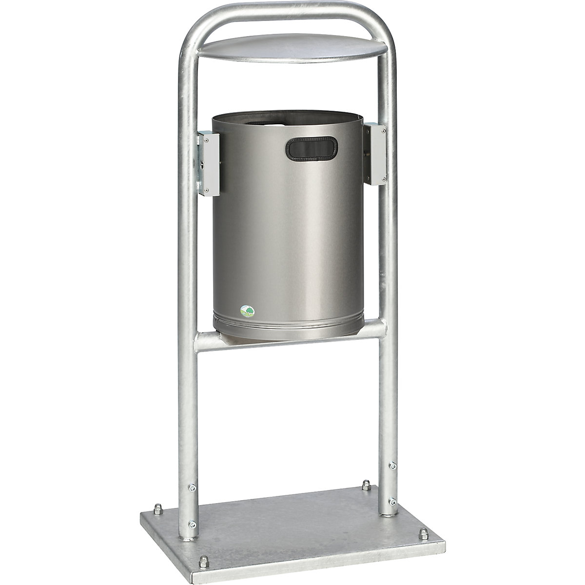 Outdoor waste collector, 30 l, stainless steel – VAR, capacity 30 l, WxD 490 x 400 mm, with tubular arch and hood-4