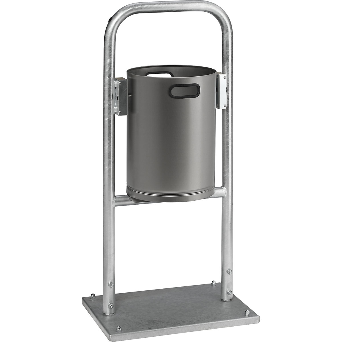 Outdoor waste collector, 30 l, stainless steel – VAR, capacity 30 l, WxD 490 x 400 mm, with pipe arch, no roof-2