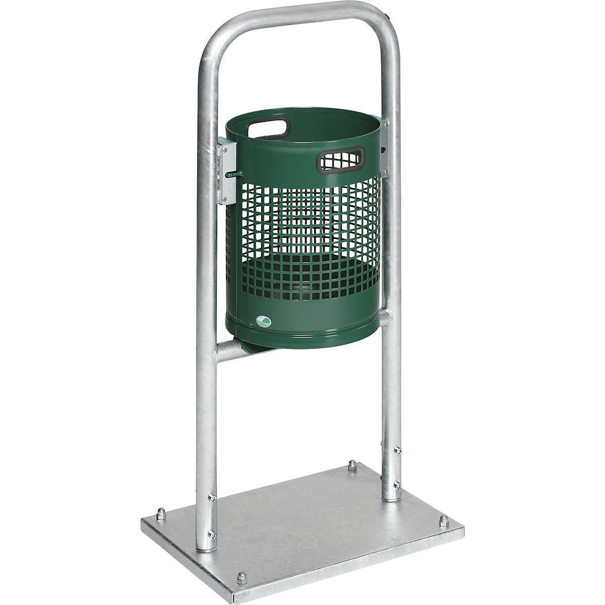 Outdoor waste collector, 30 l, steel – VAR, with pipe arch, moss green-4