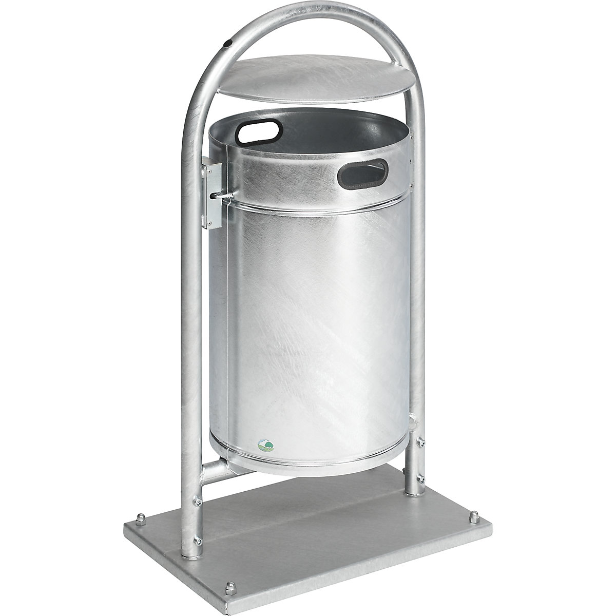 Outdoor waste collector, 60 l, steel – VAR, with pipe arch and hood, hot dip galvanised-3