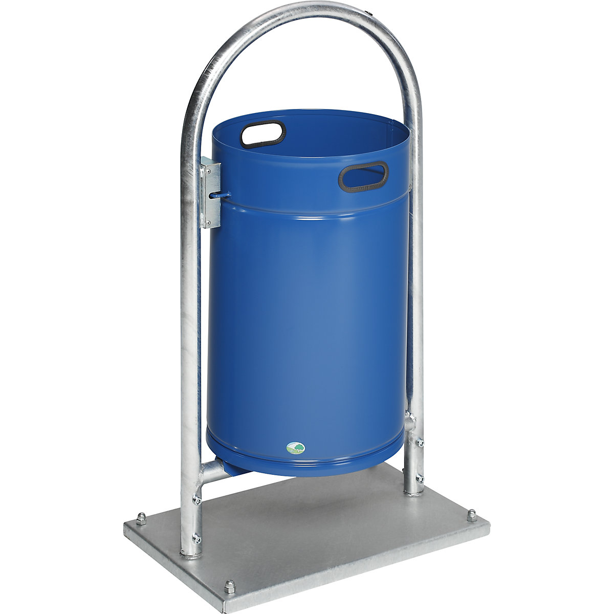 Outdoor waste collector, 60 l, steel – VAR, with pipe arch, gentian blue-3