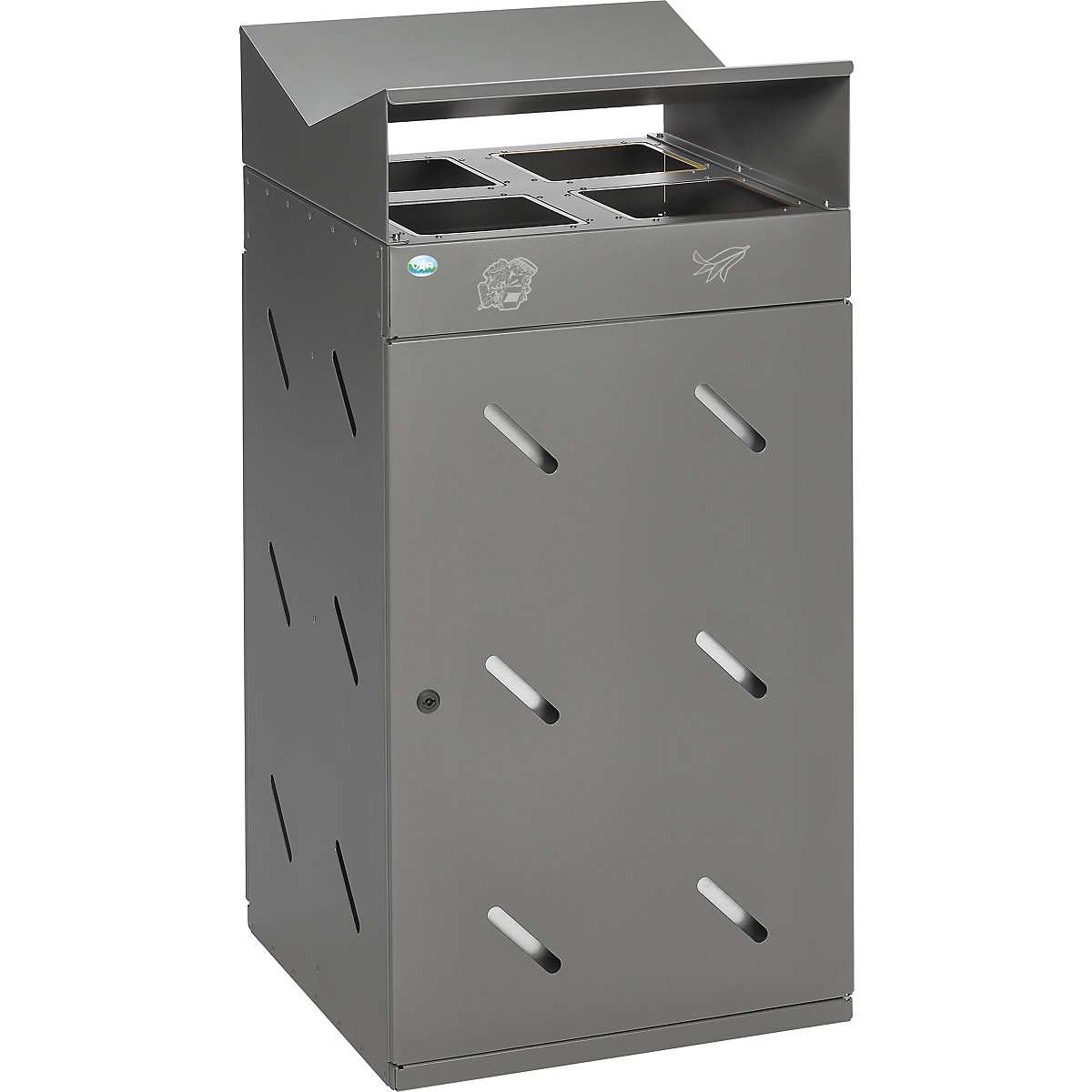 Waste collection station – VAR, 4 deposit holes, capacity 200 l, iron glimmer-3