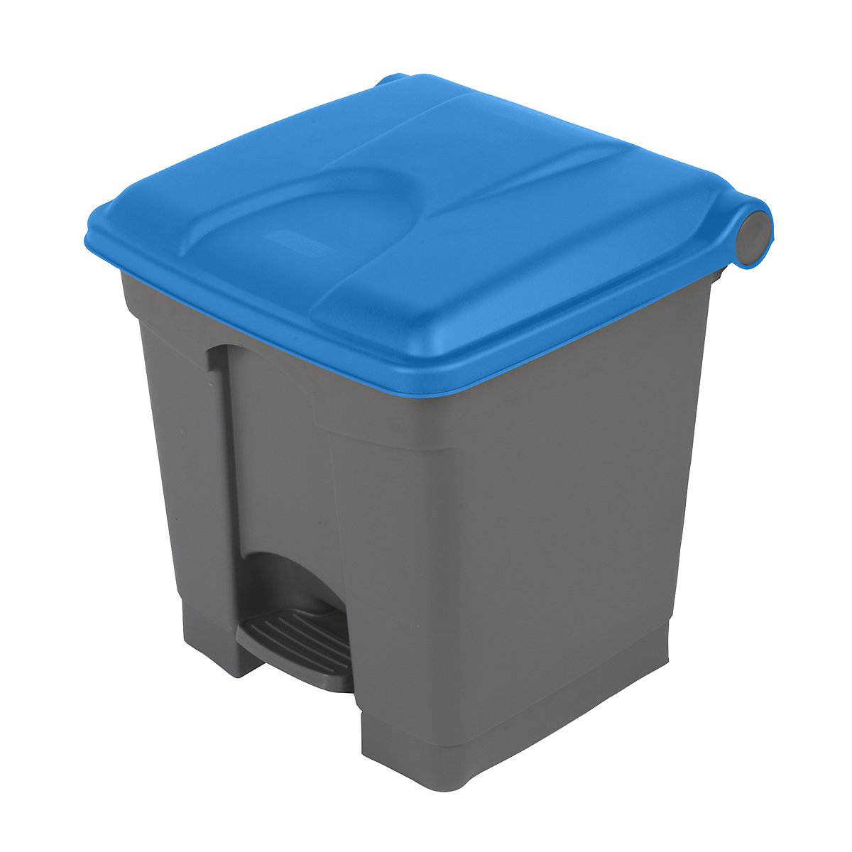 EUROKRAFTbasic – Pedal waste collector, capacity 30 l, WxHxD 410 x 435 x 400 mm, grey, blue lid