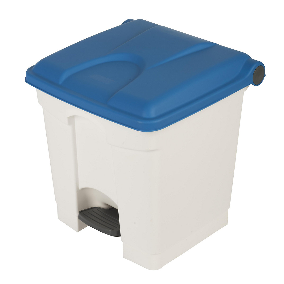 EUROKRAFTbasic – Pedal waste collector, capacity 30 l, WxHxD 410 x 435 x 400 mm, white, blue lid