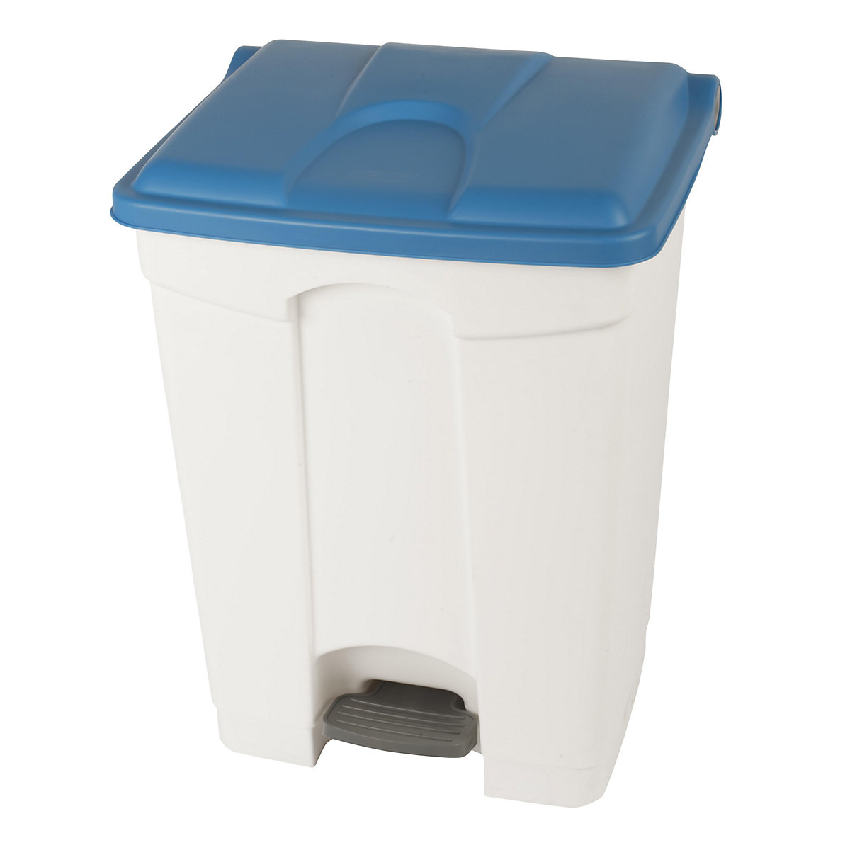 EUROKRAFTbasic – Pedal waste collector, capacity 70 l, WxHxD 505 x 675 x 415 mm, white, blue lid