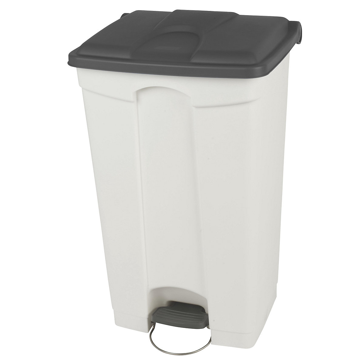 EUROKRAFTbasic – Pedal waste collector, capacity 90 l, WxHxD 505 x 790 x 410 mm, white, grey lid