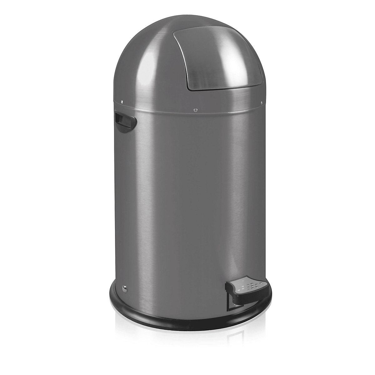 Push rubbish bin with pedal, capacity 33 l, HxØ 700 x 350 mm, silver-4