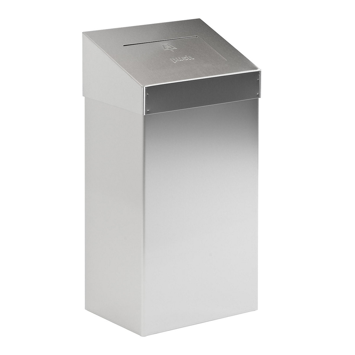 Waste collector with push lid, capacity 50 l, WxHxD 380 x 680 x 250 mm, stainless steel, matt finish-1