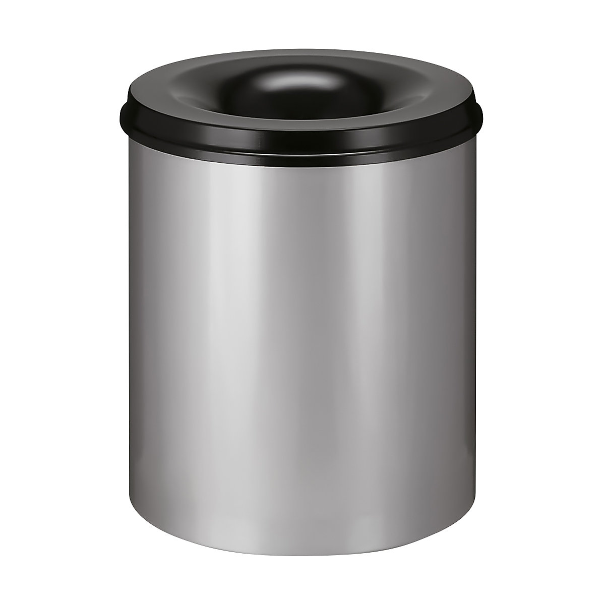 Safety waste paper bin, steel, self-extinguishing, capacity 80 l, HxØ 540 x 465 mm, body aluminium silver / extinguishing lid black-5