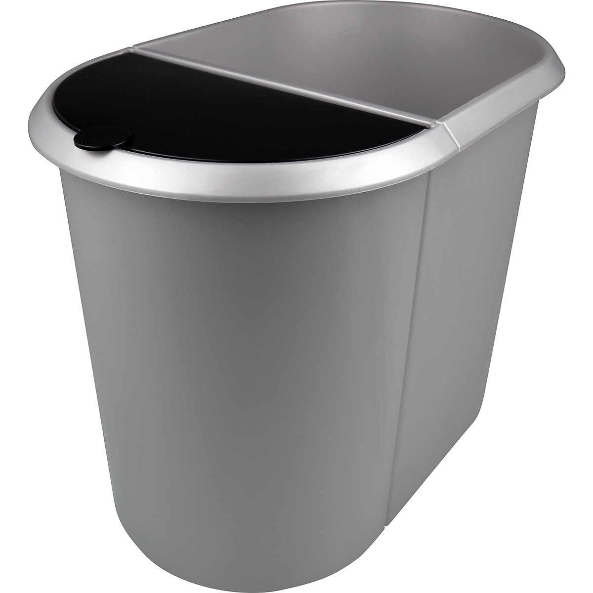helit – Waste bin system, DUO, black lid, silver body, pack of 2